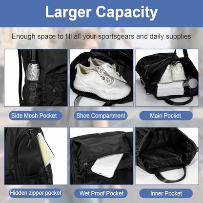 6 Pcs Black Basketball Drawstring Backpack, X-Larger Waterproof Drawstring Gym Bag, Baseball Softball Sports Bag with Water Resistant String Swim Backpack Side Mesh Pocket for Men Women