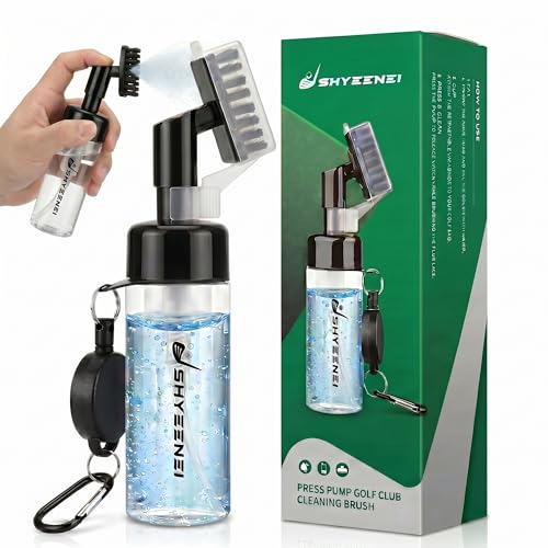 Golf Club Cleaner with Water Brush – Push-Activated Groove Tool, Transparent Reservoir, Portable with Retractable Clip for Golf Bag