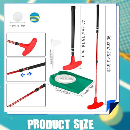 2 Pack Adjustable Golf Putter Set for Kids Teenagers Right or Left Handed Two-Way Mini Golf Club Putter Men and Women 4 Golf Training Balls 4 Practice Foam Balls 2 Flag Cup - color: Color Set 3