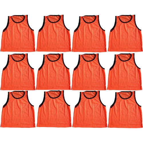 BlueDot Trading Adult & Youth Scrimmage Training Vests for Soccer, Basketball & More – Available in 1, 6, 12, 24 Packs - color: Orange, style: Youth 12 Pack