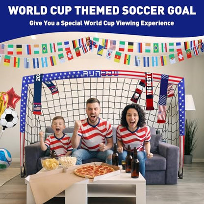 Kids Soccer Goal for Backyard, World Cup Elements Design 7x5 FT Portable Folding Soccer Net for Kid with Carry Bag, Indoor and Outdoor Fun Training Practice Use