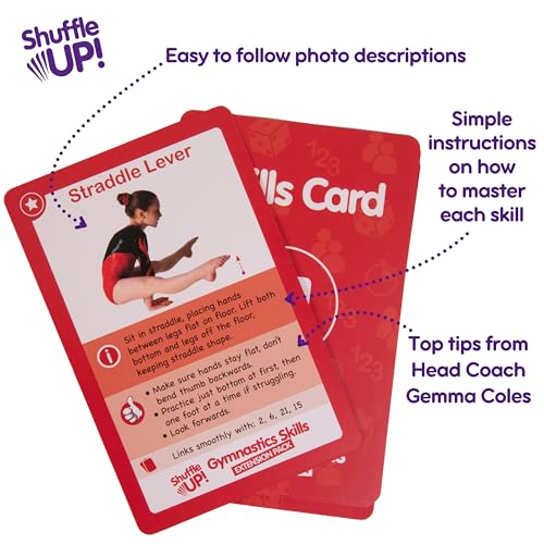 Shuffle Up Gymnastics Games Skills Pack - Family Games with 22 New Fun & Active Skills Cards for Kids, Gymnastics Equipment for Kids, Gymnastics Gifts for Girls & Boys - style: Gymnastics Skills Pack