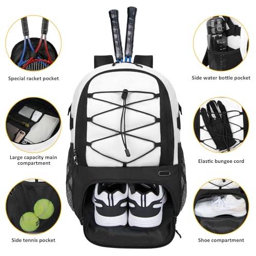 Goloni Tennis Backpack, Tennis Bag with Fence Hook & Ventilated Shoe Compartment, Holds 2 Tennis Rackets