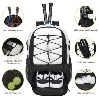 Goloni Tennis Backpack, Tennis Bag with Fence Hook & Ventilated Shoe Compartment, Holds 2 Tennis Rackets
