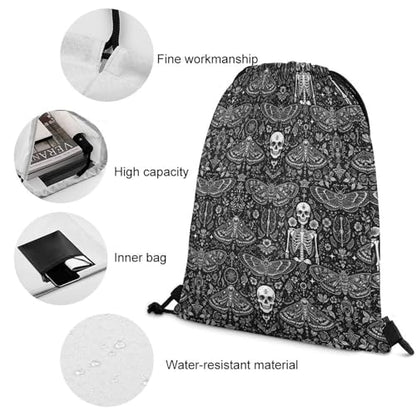 Theft Proof Drawstring Backpack Cinch Sack Water Resistant for Travel Camping Sports Equipment Men Women, Goth Skull Head Board Witch Black Art Bags - color: Picture (760)