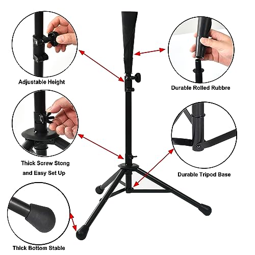 Portable Baseball Batting tee, Adjustable Tripod Tee, Set Includes 1set Batting tee, 3pcs Practice Balls, 1pc Draw-String Carry Bag