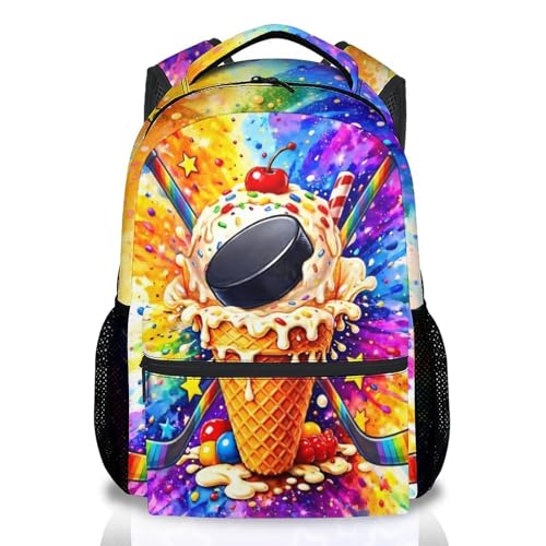 Hockey School Backpack for Boys, 17 Inch Kids Bookbag with Ice Hockey Print Lightweight Sports Schoolbag for Elementary Middle School - color: Black