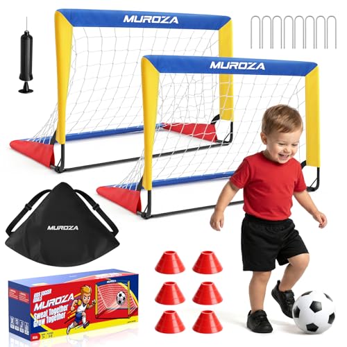 Kids Soccer Goal, Soccer Goals for Backyard Set, 2 Pack 2x1.5ft Portable Pop Up Soccer Nets with Ball and Cones, Soccer Training Set for Toddlers, Indoor & Outdoor Games - color: Red, Yellow, Blue