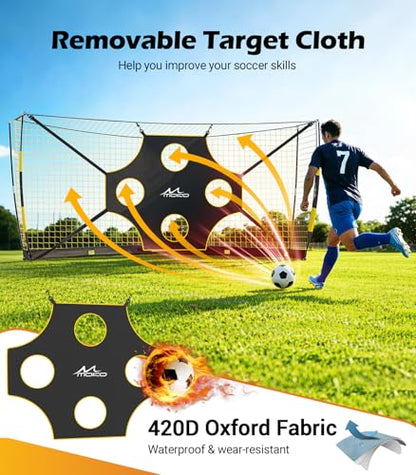 MoKo 12x6 FT Soccer Goal with Precision Target, Soccer Goals for Backyard Indoor & Outdoor, Portable Soccer Net Training Equipment with Foldable Base, Sturdy Ground Stakes & Carry Bag