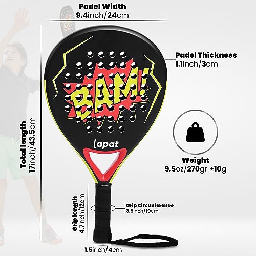 LAPAT Padel Racket with Cover Bag - Carbon Surface with EVA Memory Foam- Paddle Tennis Racquets Lightweight - POP Tennis - color: Comic Kids