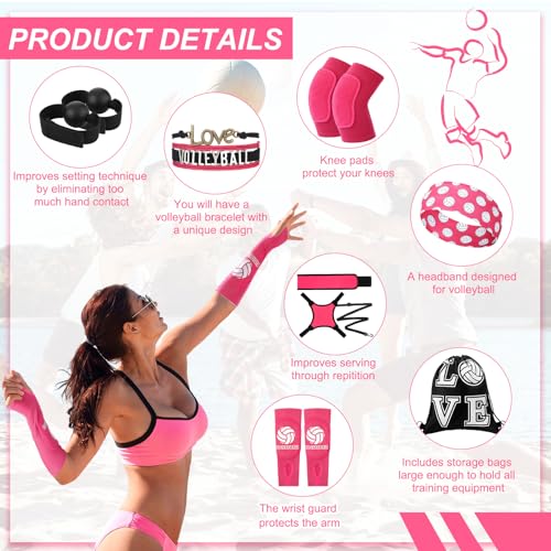Honoson 7 Pcs Volleyball Training Equipment Aid Volleyball Serving Trainer Kit Gifts for Beginners - color: Pink, style: Girls