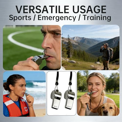 Whistle,2 Pack Stainless Steel Sports Whistle with Lanyard for Coaches, Referees, Officials, Teachers and Lifeguards