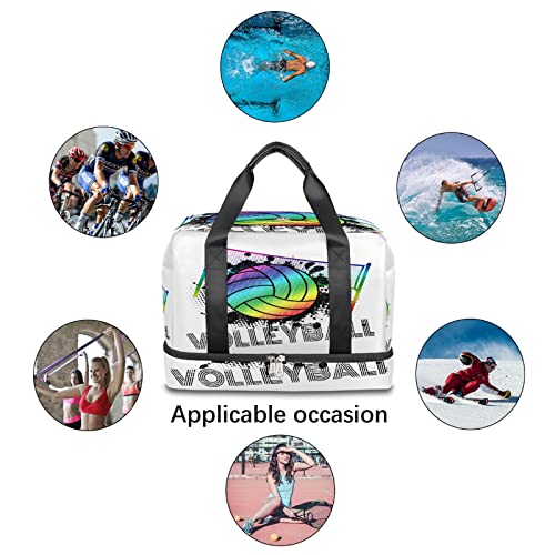 AUUXVA Rainbow Volleyball Sports Gym Duffel Bag with Shoes Compartment, Sport Ball Travel Bag for Men, Women, Boys, Girls, Teens, Overnight, Weekend, Yoga, Workout, Training Handbag
