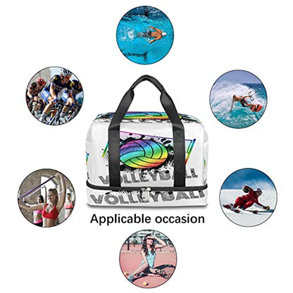 AUUXVA Rainbow Volleyball Sports Gym Duffel Bag with Shoes Compartment, Sport Ball Travel Bag for Men, Women, Boys, Girls, Teens, Overnight, Weekend, Yoga, Workout, Training Handbag