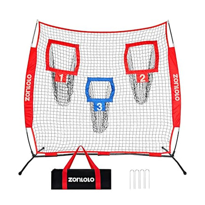 Zonlolo 6x6ft Football Training Net, Football Throwing Net with 3 Target Pockets, Portable QB Throwing Practice Equipment with Small Carry Bag,Most Suitable for Kids - color: Red
