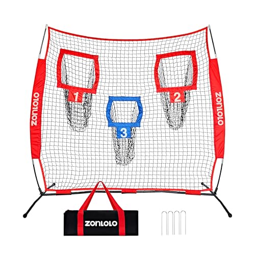 Zonlolo 6x6ft Football Training Net, Football Throwing Net with 3 Target Pockets, Portable QB Throwing Practice Equipment with Small Carry Bag,Most Suitable for Kids - color: Red