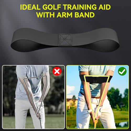 MIKOSI Golf Grip Trainer, Golf Swing Trainer Aid Warm-Up Stick for Strength Grip Tempo & Flexibility Training, Right-Handed Golf Training Aid with Arm Band for Practice Chipping Hitting (Yellow)