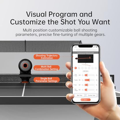 PONGBOT Table Tennis Robot with Net Ping Pong Ball Machine, Remote/APP Control, 576 Pre-saved Trajectories, Automatic Oscillation, Programmable Drills-Frequency/Ball Speed/Rotation/Landing/Hight