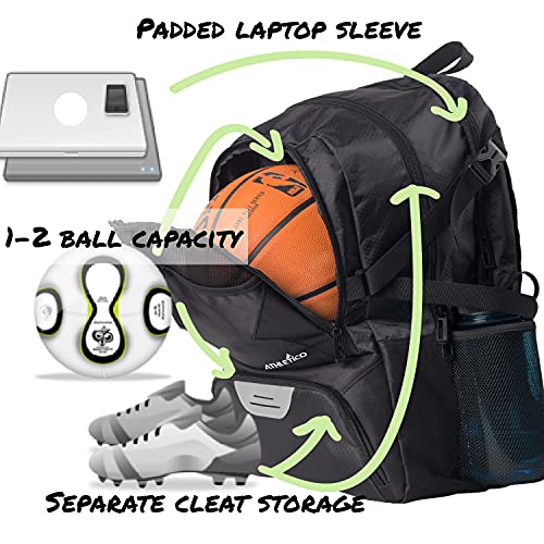 Athletico National Soccer Bag - Backpack for Soccer, Basketball & Football Includes Separate Cleat and Ball Holder - color: Black