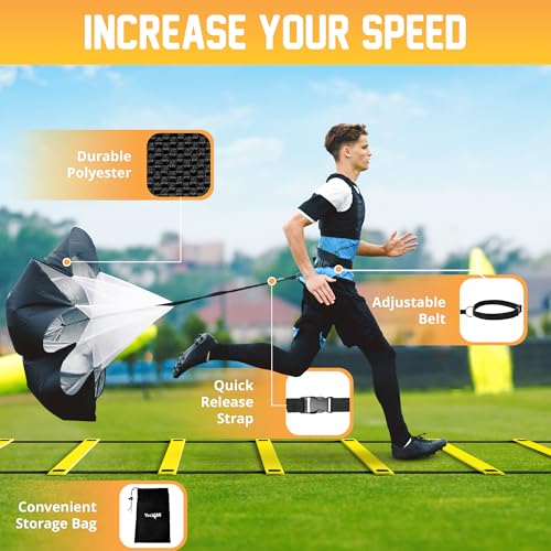 Yes4All Agility Ladder Speed Training Equipment Set - 1 Adjustable Agility Ladder, 12 Soccer Cones, 5 Hurdles, Jump Rope, Running Parachute - Speed & Agility Training Equipment for All Ages - color: A. Set Yellow