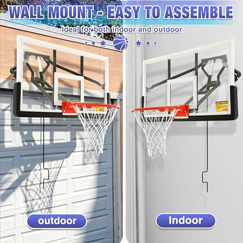 54.5" Wall Mounted Basketball Hoop ，Shatterproof PC Backboard Basketball Goal with Adjustable Height for Garage, Indoor & Outdoor Use