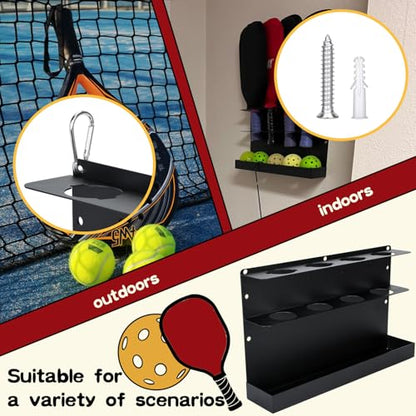 2PCS Pickleball Paddles Rack/BallRack – Holds 8 Paddles and 8 Balls Pickleball Rack for Fence and Wall Heavy-Duty Steel Pickleball Paddle Holder Pickleball Paddle Racks Outdoor