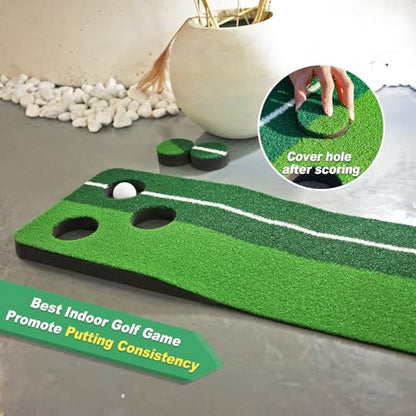 SENSECLUB Indoor Putting Green, Foldable Putting Mat Golf Game Set, Golf Gifts for Men with Ball-Collect System - style: Green 3 caps