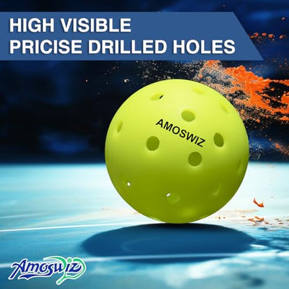 Outdoor Pickleball Balls, 4 Pack Upgraded Seamless Outdoor Pickleballs with Mesh Bag, Neon Green Color High Visibility, Durable for Training
