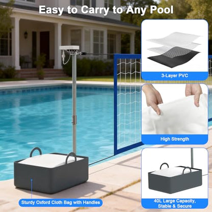 Pool Volleyball Net Set with LED Lights, Larger Solar Panel - High Brightness Volleyball Net for Inground Pools, Adjustable 15-32ft Length Outdoor Water Volleyball Games Toy for Backyard Party