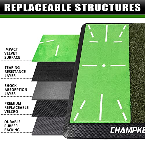 CHAMPKEY Heavy-Duty Golf Hitting Mat - Swing Path Feedback Golf Practice Mat - Ideal for Indoor and Outdoor Training - size: 13" x 17", style: Impact & Fairway Mat with 2 Pads