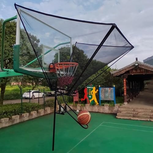 Basketball Practice Network Basketball Return Attachment for Hoop Metal, Basketball Training Equipment for Youth Defender Kids, 180° Basketball Return Chute, Black