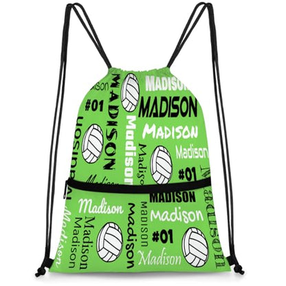 Custom Volleyball Style Drawstring Bag, Personalized Sports Ball Backpack Drawstring Sack Cinch Bags for Team Gift Party Favors, Grass Green - color: Grass Green