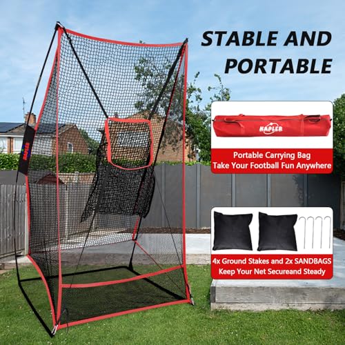 Kapler Football Kicking Net for Field Goals - 3x6FT Portable Football Net for Throwing with Target Zone Attachment and Holder Tee - Sideline Practice for Backyard Skill Improvement