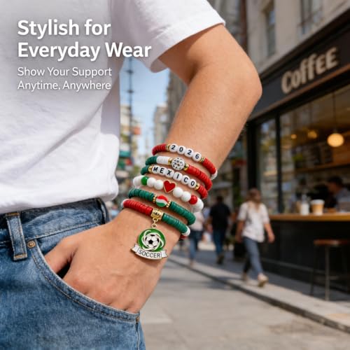 OHOME Soccer Party Favors - 6 Pack Mexico Soccer Bracelets | Soccer Mom Essentials - 2026 World Game Cup Merchandise Accessories Outfits for Women Men - Soccer Gifts for Fans Players Coaches Team - style: Mexico soccer