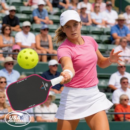 Pickleball Paddle,Pickleball Paddles-3K Raw Carbon Fiber Pickle Ball Paddle Surface with Great Grit & Spin,T700 Pickleball Racket with Excellent Power,Control and Balance,USAPA Approved - color: Pink White