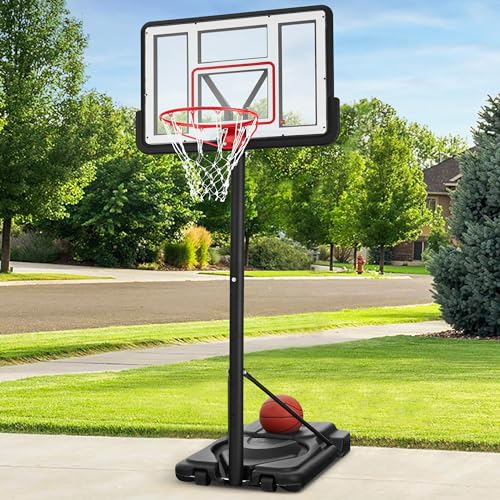 Best Choice Products 10ft Regulation Basketball Hoop, Height Adjustable Outdoor Goal w/Shock Absorbent Rim, Base Gel, 2 Wheels - style: Clear