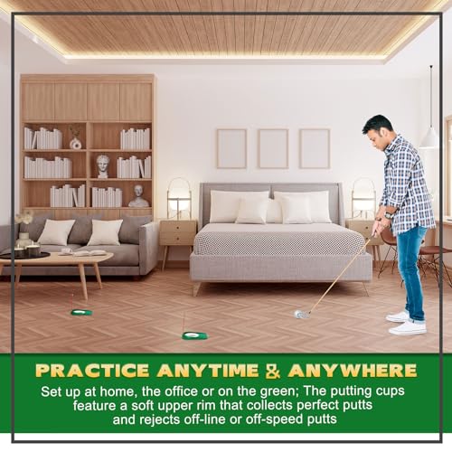 Sotiff 1-2 Golf Putting Practice Cup Hole Training Aids Golf Accessories Training Putters with Plastic Flag for Adult Office Garage Yard Indoor Outdoor Practice