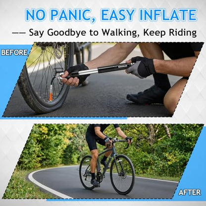 BUCKLOS Mini Bike Tire Pump with Gauge Portable Bicycle Hand Air Pump 160Psi Presta Schrader Valve Air Pressure Gauge for Mountain Bike Road Bikes Balls Handheld Accessories Tool