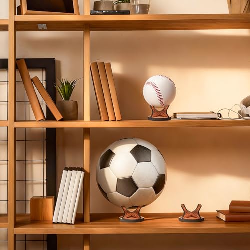Sumind 3 Pcs Walnut Small Ball Stand Holder Sport Ball Display Rack Baseball Display Stand with 3 Pieces Non-slip Rubber Pads for Baseball Golf Softball Tennis Spheres, Wood - color: Wood