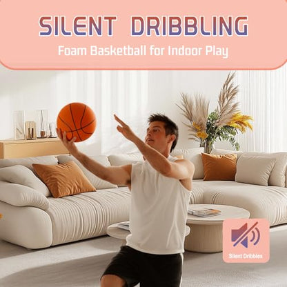 Silent Basketball Size 7/29.5", Indoor Basketball for Quiet Dribbling and Indoor Training, Foam Airless Ball with Real Groove and Bounce