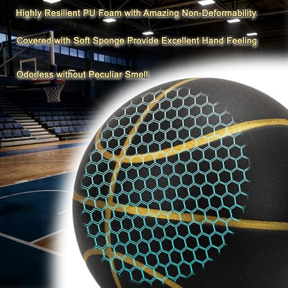 Silent Basketball Size 7 (29.5"), Soft Foam Noiseless Basketball for Indoor Quiet Dribbling Training, Non-Vacuum Grooved Airless Bouncy Basketball for Release Energy at Home