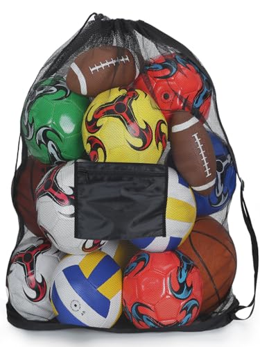 Soccer Equipment Bag Extra Large Mesh Ball Bag Lightweight Storage Sack for Coaches, Basketball, Volleyball - color: Black
