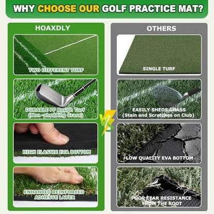 Golf Hitting Mat,Golf Mat for Practice Indoor/Outdoor, High-Elasticity Artificial Turf Mat, Portable Golf Swing Training Mat for Garage Simulator Chipping Driving Training - size: 5x4FT-22MM, style: 5x4ft Golf Dual Mat