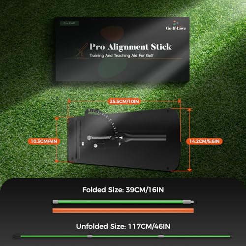 Golf Alignment Sticks Holder, Golf Training Aid with Alignment Sticks & Protective Padding, Swing Trainer Practice Teaching Aid Driving Range for Aiming, Putting, Swing, Golf Gifts for Men Women
