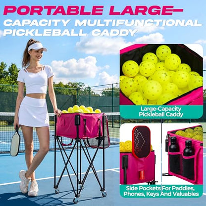 Pickleball Cart With Wheels, Foldable Tennis Ball Hopper Basket, Lightweight Ball Caddy With Zippered Mesh Lid, Portable Sports Ball Storage For Outdoor Court, Home Training, Kids Youth Adults