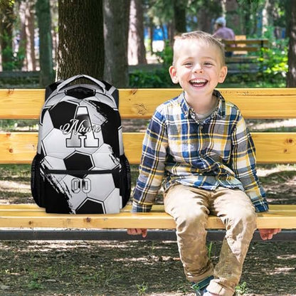 Mercuryelf Backpack for Boys - Custom Name Kids Monogram Soccer Backpacks for Youth Soccer Player/School/Primary with Adjustable Straps - color: Black