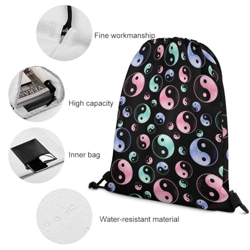 Beam Backpack Drawstring Sack Large Capacity for Soccer Basketball Sports Workout Equipment Travel, Yin Yang Galaxy Art Bags - color: Picture (360)