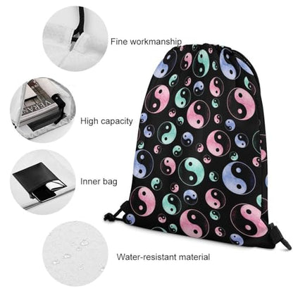 Beam Backpack Drawstring Sack Large Capacity for Soccer Basketball Sports Workout Equipment Travel, Yin Yang Galaxy Art Bags - color: Picture (360)
