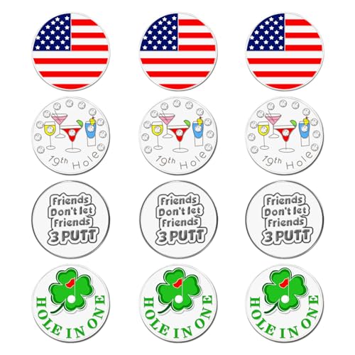 FINGER TEN Golf Ball Marker with Hat Clip or Marker Only, Metal Golf Ball Markers Assorted Designs for Putting Green, Portable Golf Accessories for Men Women - color: 12 Pack Friends