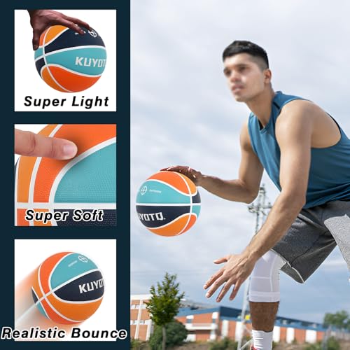 KUYOTQ Official Size 7 Basketball 29.5" Orange Teal Blue Thickened Rubber in&Outdoor Mens Basketball for Game Play(Deflated)